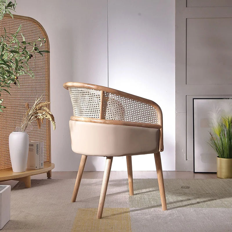 Designer Rattan Dining Chairs Accent Modern Vanity Banquet Office Chairs Wooden Patio Silla Comedor Balcony Furniture GS50DC