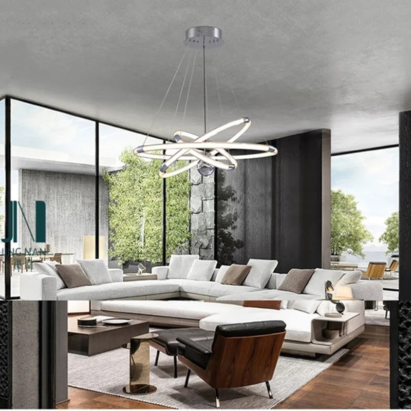 New Ring LED Ceiling Chandelier For Living Room Bedroom Kitchen Hotel Pendant Lamp Design Suspension Gesture Sensing Light