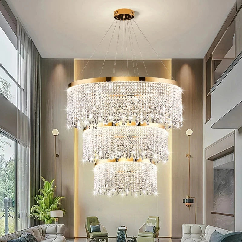 Modern K9 Crystal Chandelier Living Room Luxury Hanging Lamp Gold  Led Circle Ceiling Pendant Light Design Lustre Home Decor