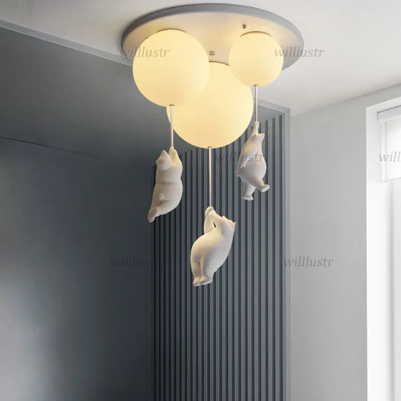 Creative Polar Bear Ceiling Lamp Glass Resin Light Theme Hotel Nursery Kid Children Bedroom Kindergarten Modern Cartoon Lighting