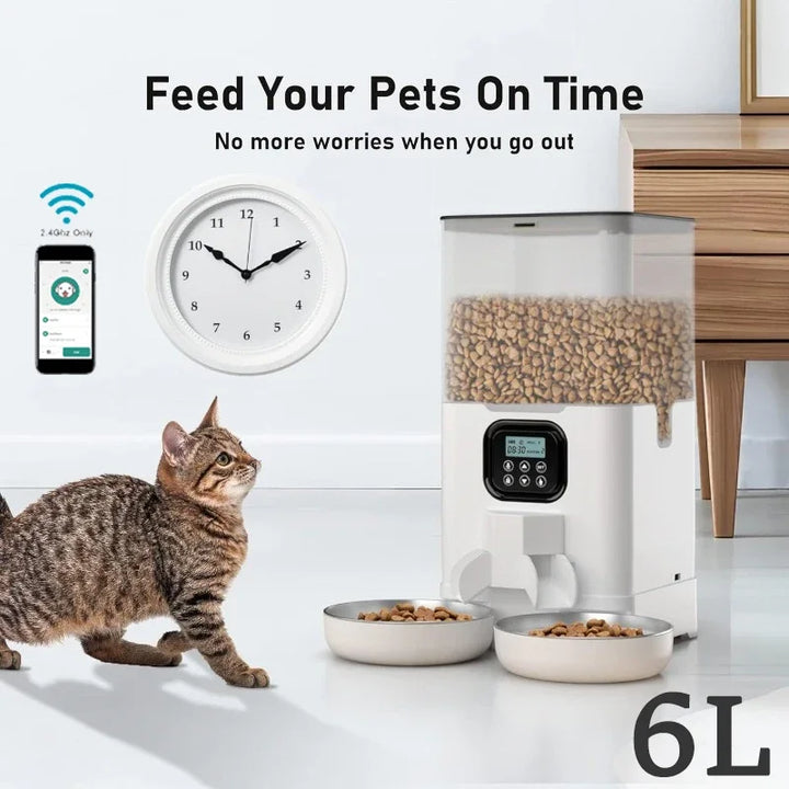 6L Automatic Pet Feeder Intelligent Large Capacity Scheduled Double Meal Cat Feeder Dog Food Dispenser Remote Control Feeding