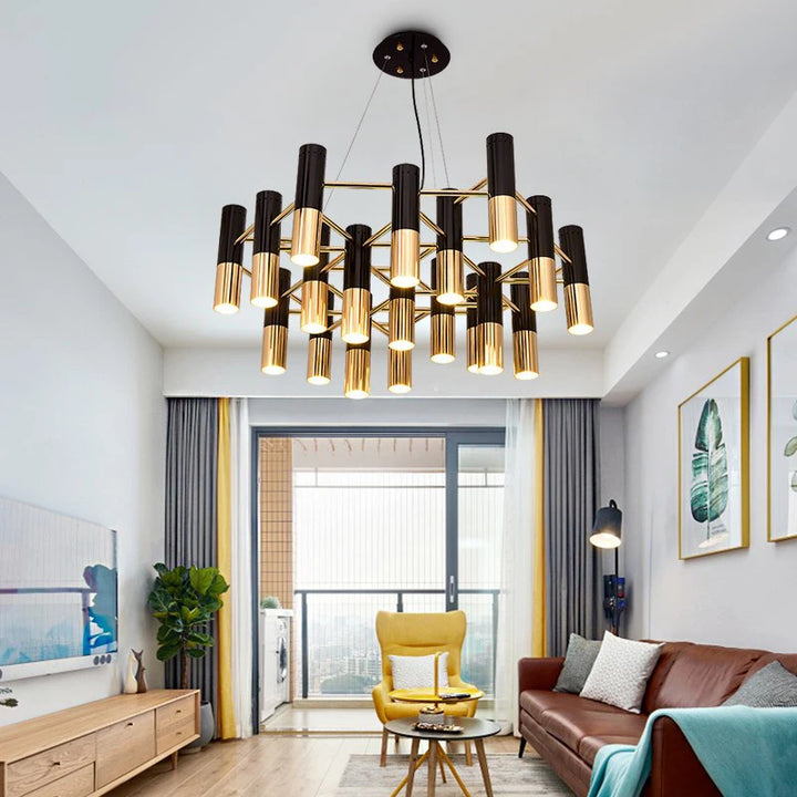 American Style LED Chandelier Living Room Decoration Metal Tube Black Gold Pipe Hanging Lamp Kitchen Indoor Lighting Fixture