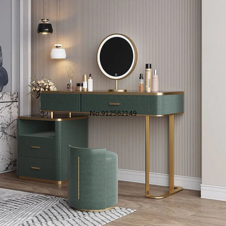 Light Luxury Dressing Table Glass LED Light Storage Modern Minimalist Dressing Table Organizer Meuble De Chambre Home Furniture