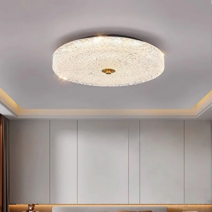 Nordic Luxury Circular Atmospheric Creative Room Lamp All Copper High-end Master Bedroom Crystal Glass Ceiling Light