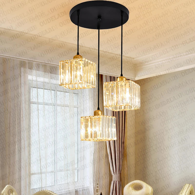 Modern LED Luxury Crystal Pendant Lights Vintage Bedside Lights Living Room Dining Room Kitchen Chandeliers Hanging Pendant Lamp