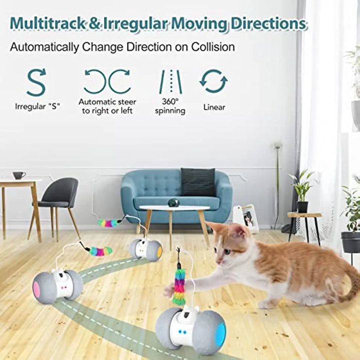 ATUBAN Interactive Cat Toy for Indoor Automatic Cat Toy,Food Dispenser and Mouse Sound Anti-Collision Silicone Wheel Kitten Toys