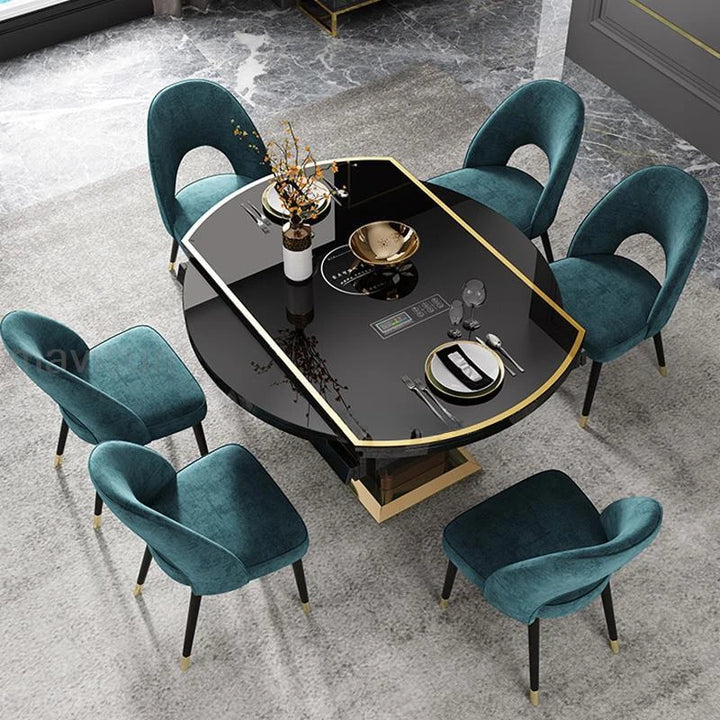 Light Luxury Unfolded Rectangle Dining Room Tables With Induction Cooker And Large Storage Space Kitchen Table For 6-8 People