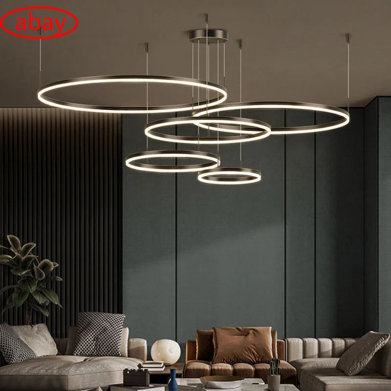 Modern Led Chandelier Gold Coffee Black 40/60/80/100cm Home Lighting Brushed Rings Ceiling Mounted Lighting Hanging Lamp