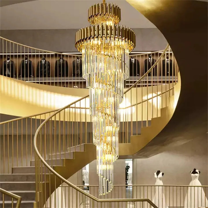 Modern Gold Pendant Lamp Crystal Chandelier Indoor New LED Customize Design Loft Stair Lights Fixture