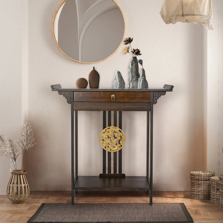 Vintage Rustic Luxurious Console Table  with Drawer & Shelf