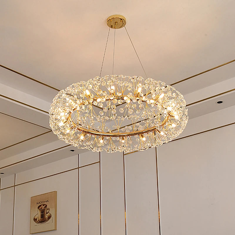 Luxury Dandelion Crystal Pendant Lights Villa Living Dining Room Lighting Decor Led Chandelier Indoor Hanging Lights Fixture