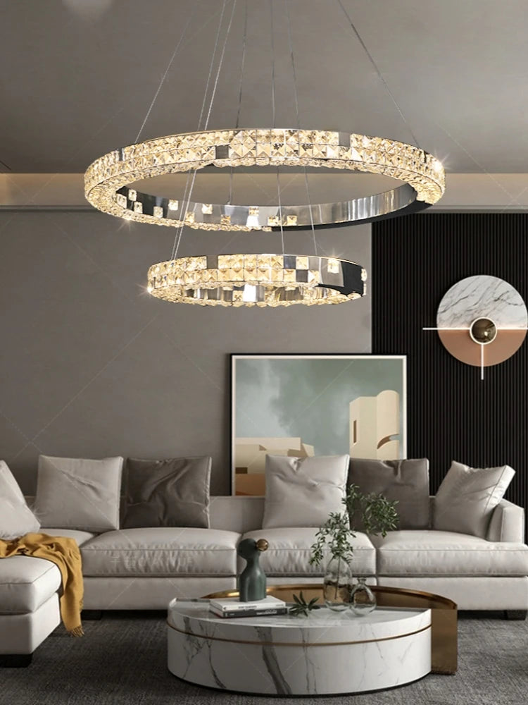 Modern Luxury Crystal Pendant Lights Bedroom Dinning Living Room Ceiling Chandelie Lighting Room Decor Gold LED Ring Lamps