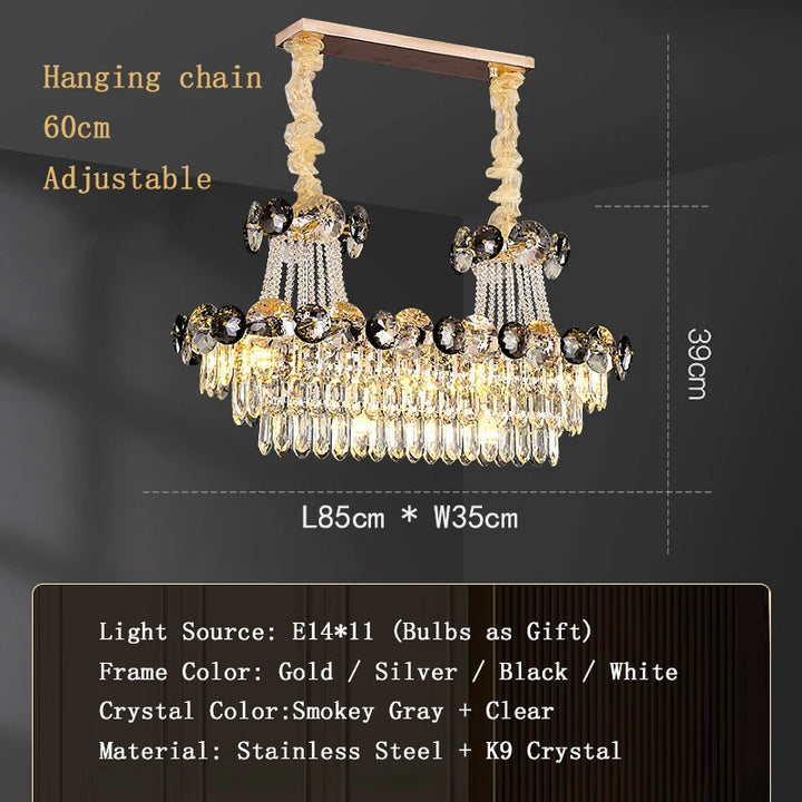 Smokey Gray Crystal Luxury LED Ceiling Chandeliers for Living Room Decor 2023 New Lamps for Ceiling Modern Home Lighting Lustre