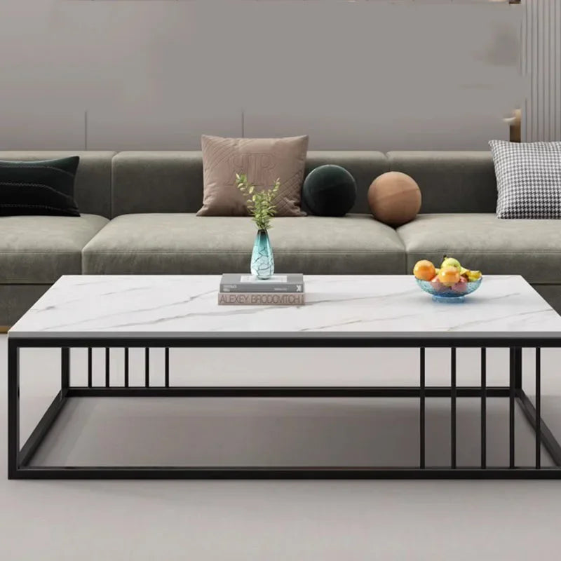 Rectangle Simple Black Coffee Table Living Room Minimalist Apartamento Books Coffee Table Marble Stone Mesa Auxiliar Furniture