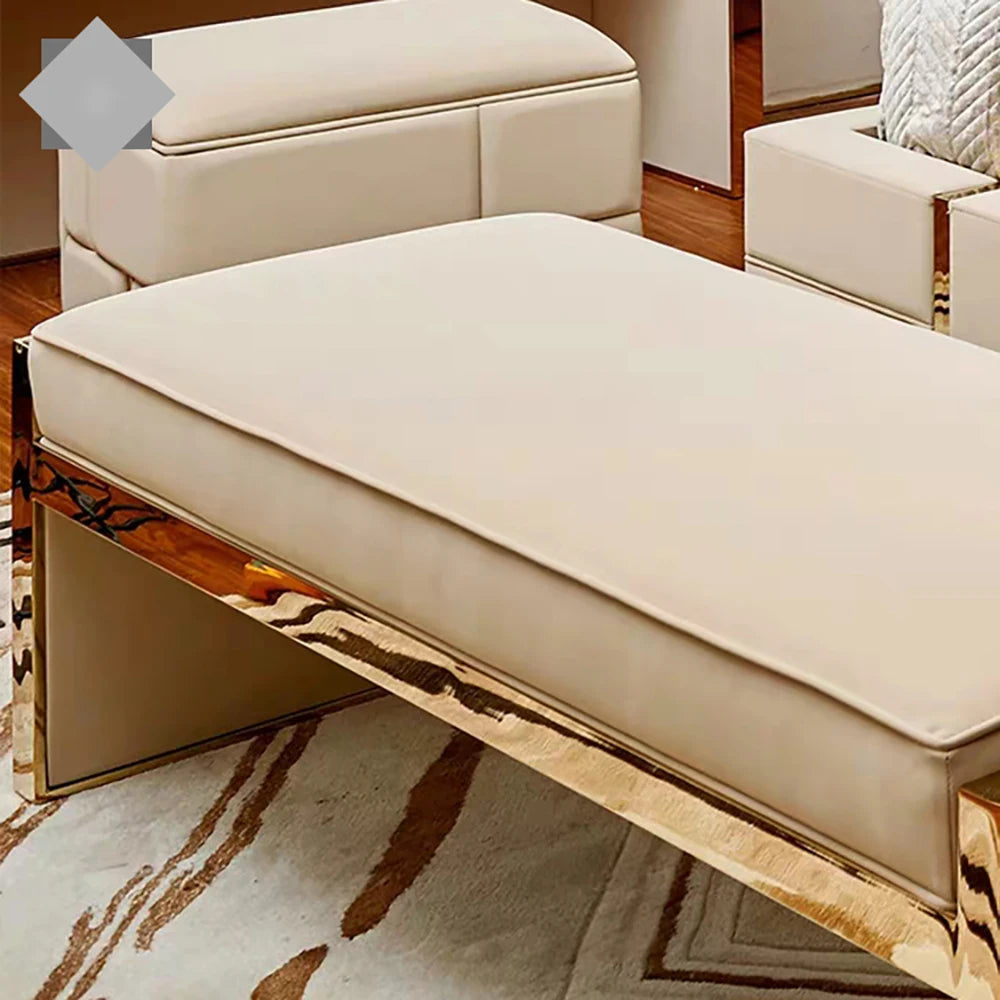 luxury modern bedroom leather upholstered ottoman bench bed end stool leather metal covered ottoman bed bench