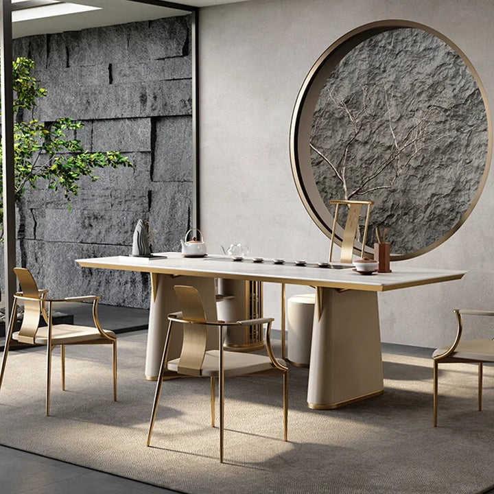 Marble Tea Table and Chair Set  Modern Simple Light Luxury Rock Plate High-end Office Balcony Household Furniture