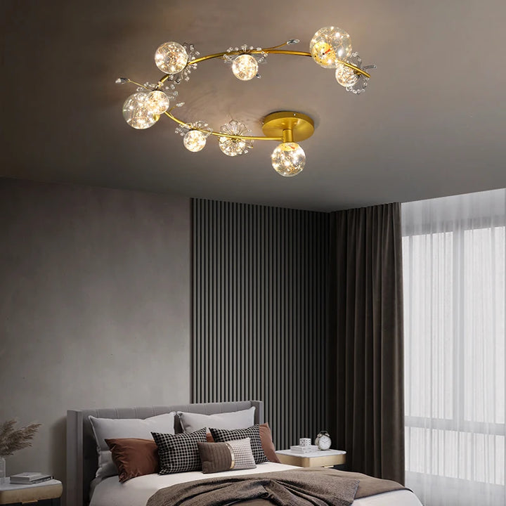 LED Chandelier For Living Room Bedroom Dining Room Kitchen Ceiling Lamp Modern Style Design Gold Crystal Glass Ball Star Light