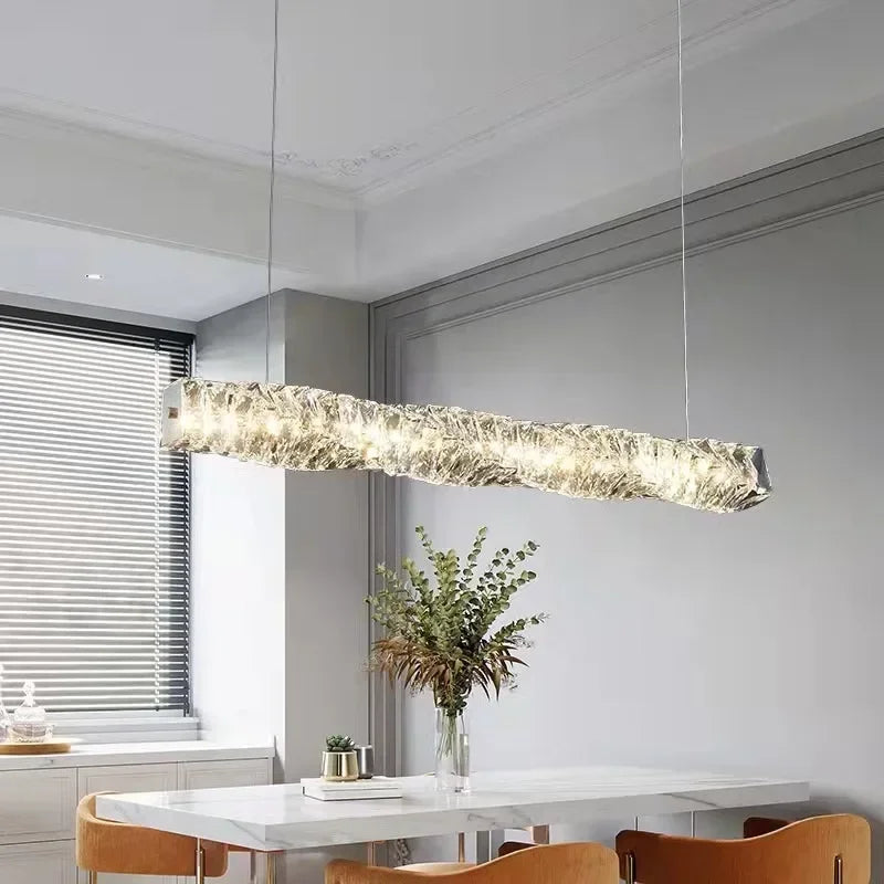 Nordic Crystal Pendant Lights Kitchen Island Long Cristal Ceiling Chandelier Hanging Lamp Dining Room Home Decor Light Fixtures