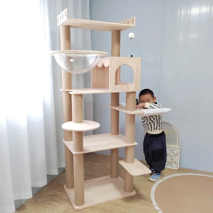 Large Luxury Solid Wood Cat Climbing Frame Sisal Cat Scratching Post Multi-Story Cat Tree House Multifunctional pet House