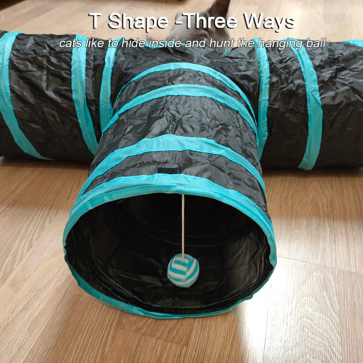 T Shape Cat Tunnel With Hole Three Way Tee Tube Sound Paper Hite and Hunt Toy for Cat Kitten Foldable Save Space Pet Product