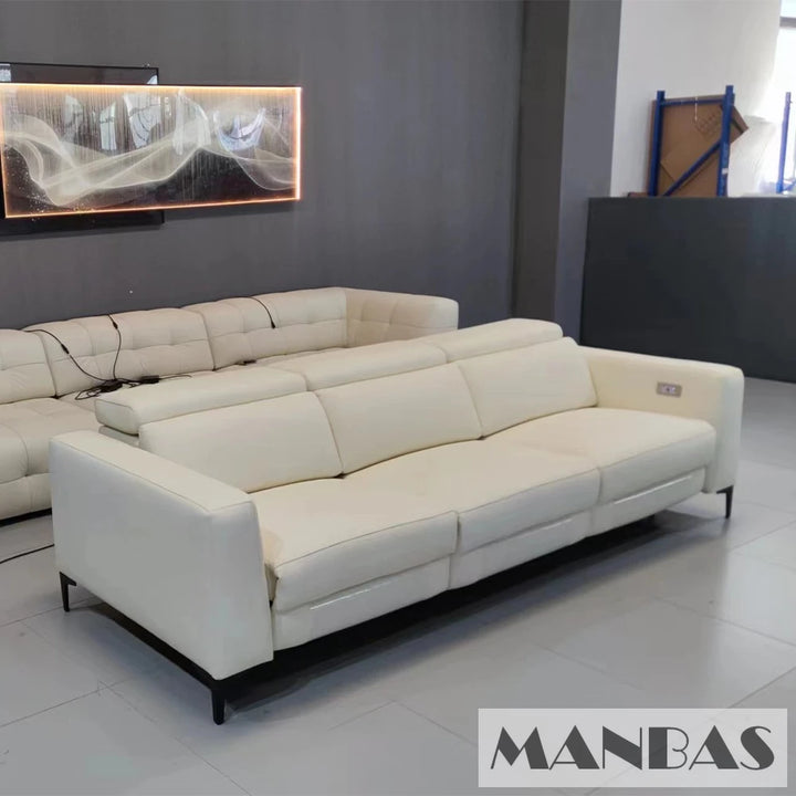 MANBAS Genuine Leather Sofa Set with Power Recliners and Italian Leather Couch Multifunctional Theater Electric Reclining Seats