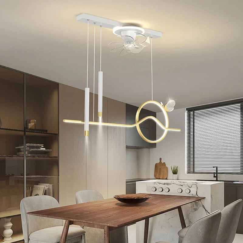 Modern Dining Room Ceiling Fans Minimalism Led Pendant Lights Nordic Home Decor Led Luminarias Suspend Lamp Hanging Fixtures