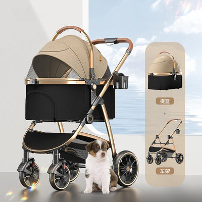 Multifunctional Detachable Pet Stroller Carrier Luxury Gold Dog Stroller for Large Dogs Cats Foldable Car Dog Carrier Bag Bed