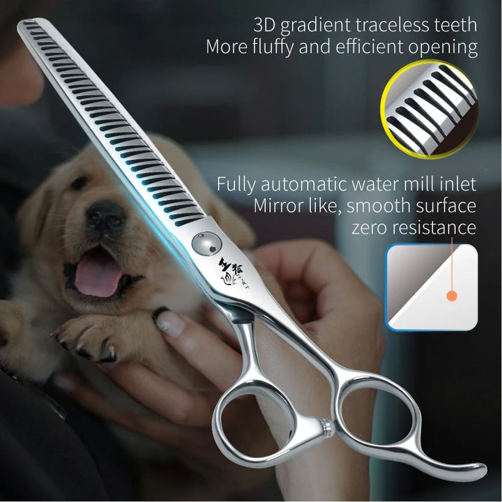 Fenice VG10 Steel 7 inch 3D Gradient Traceless Teeth Pet Scissors Dog Grooming Chunker Scissors Bearing Screws Thinning 70%