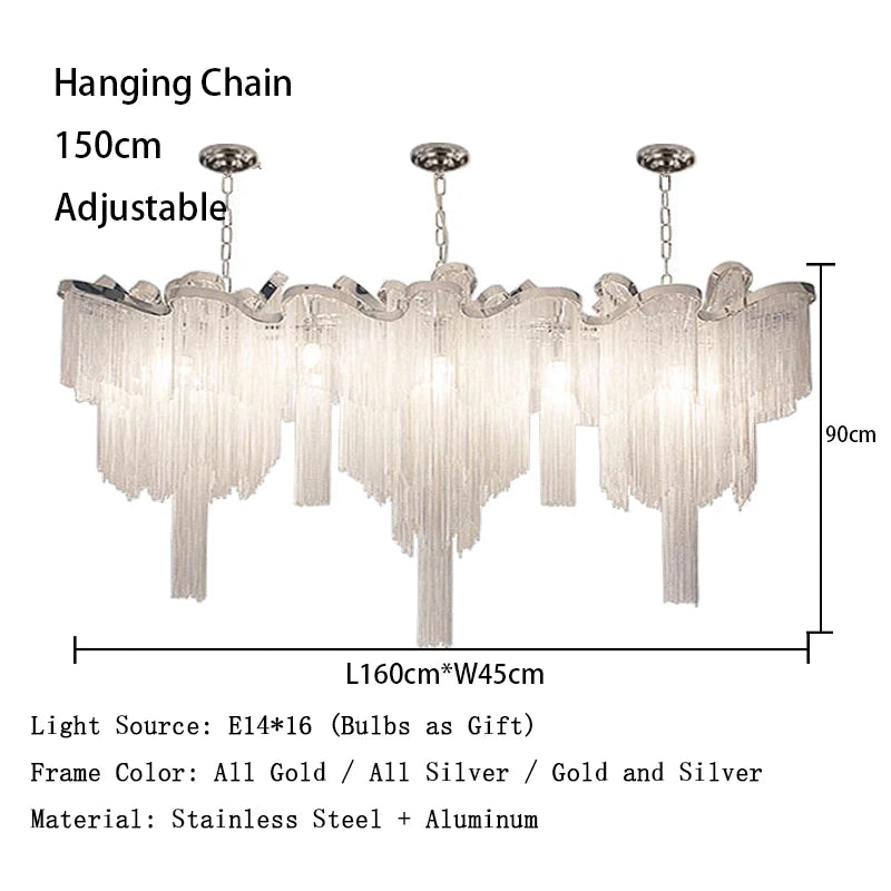 Remote Control Tassels Aluminum Chrome Dimmable Ceiling Lights Lustres Room Decor Lamps Modern Ceiling Chandelier for Bedroom