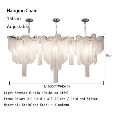 Remote Control Tassels Aluminum Chrome Dimmable Ceiling Lights Lustres Room Decor Lamps Modern Ceiling Chandelier for Bedroom