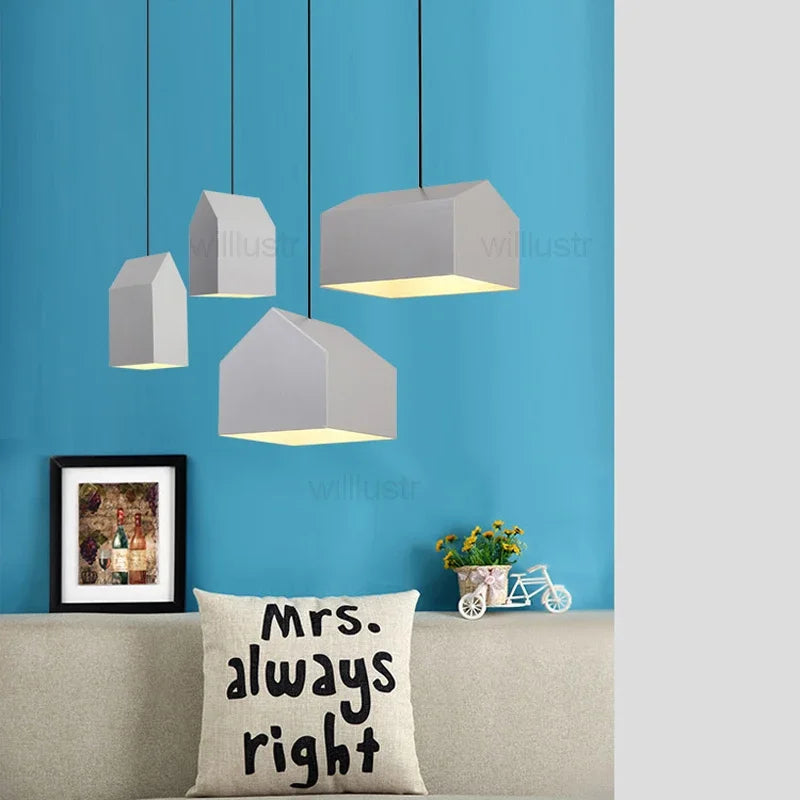 Nordic House Metal Pendant Lamp Home Dinning Room Ceiling Chandelier Pink Blue White Minimalist Hanging Suspension Lighting