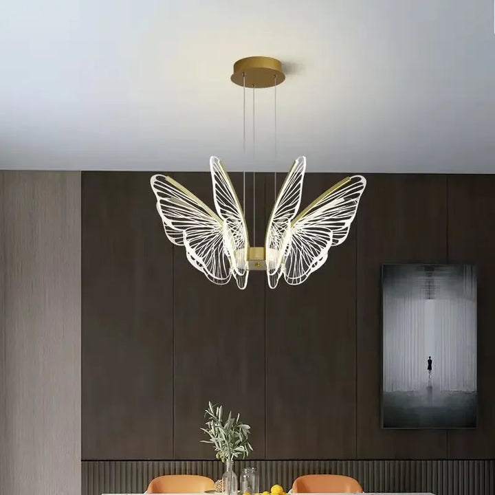 Nordic Simple Modern Butterfly Living Room LED Pendant Lamp Bedroom  Creative Golden Transparent Acrylic Wing Chandelier Light