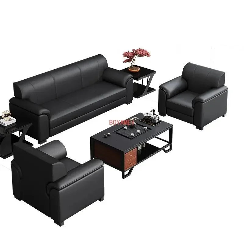 Simple Office Sofa Modern Reception Business Sofa Leather Single Person Sofa Office Coffee Table Combination Replica Furniture