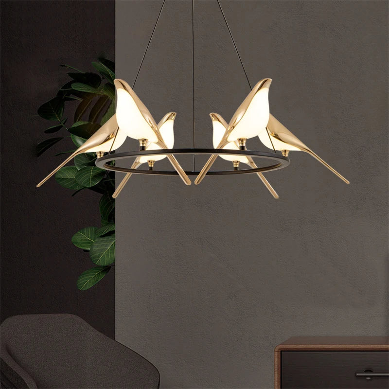 Modern Bird Living Room Chandelier Led Lighting Post-modern 6 Light Creative Bedroom Dining Kitchen Hanging Lamps Black lamp