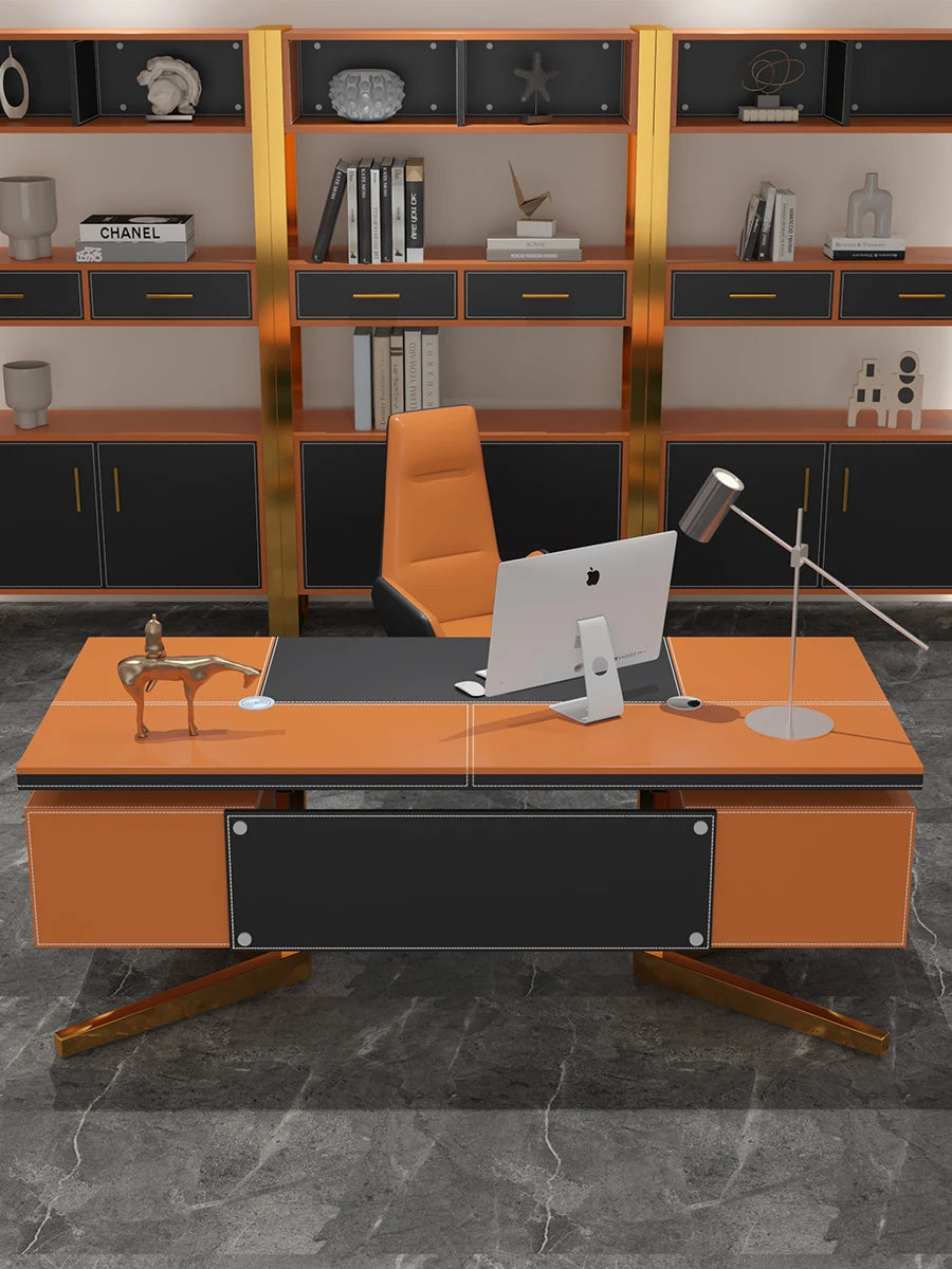 Modern Minimalist Desk Designer Study Home Saddle Leather Writing Desk Luxury Computer Mesa De Escritorio Office Furniture KMOD