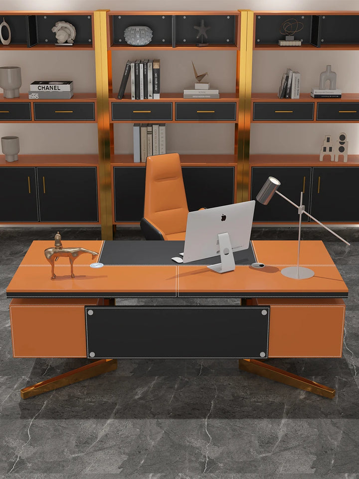 Modern Minimalist Desk Designer Study Home Saddle Leather Writing Desk Luxury Computer Mesa De Escritorio Office Furniture KMOD