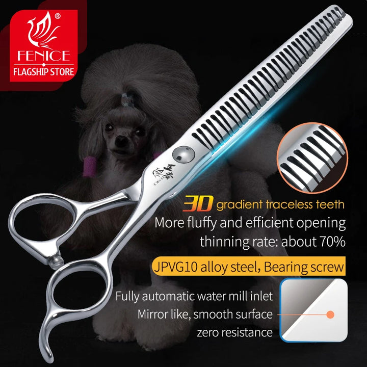 Fenice VG10 Steel 7 inch 3D Gradient Traceless Teeth Pet Scissors Dog Grooming Chunker Scissors Bearing Screws Thinning 70%