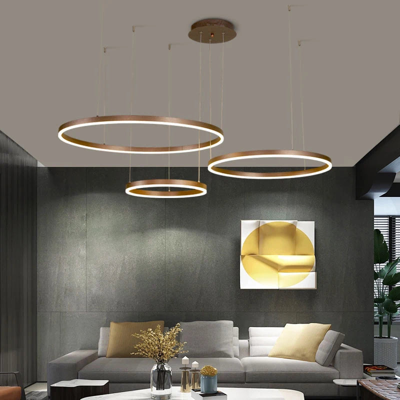 Modern Led Chandelier Gold Coffee Black 40/60/80/100cm Home Lighting Brushed Rings Ceiling Mounted Lighting Hanging Lamp