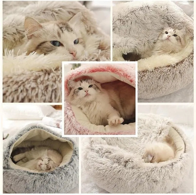 Calming Dog Bed Cat Bed with Snuggle Spot Plush Puppy Cave Bed | Fluffy Small Dog Bed Indoor Donut Cat Sleeping Bag | Light Weight Washable Pet Bed Cushion