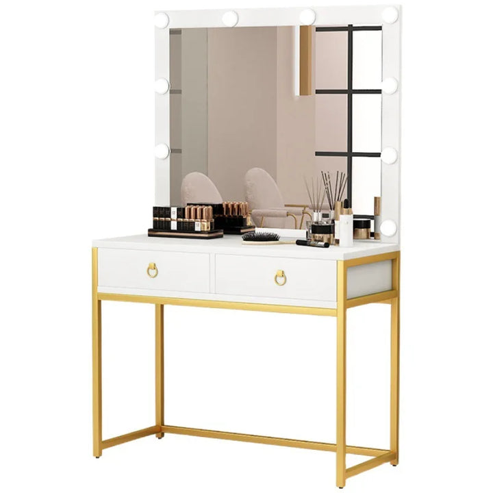 Makeup Dressing Table with 9 Led Lights for Bedroom Nightstand Storage Shelves Home Furniture Makeup Table Drawers White Dresser