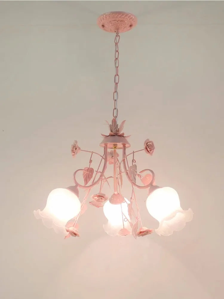 Pink Children's Room Chandelier Warm Bedroom Dining Room Rose Chandeliers Ceiling Lighting Korean Princess led lights