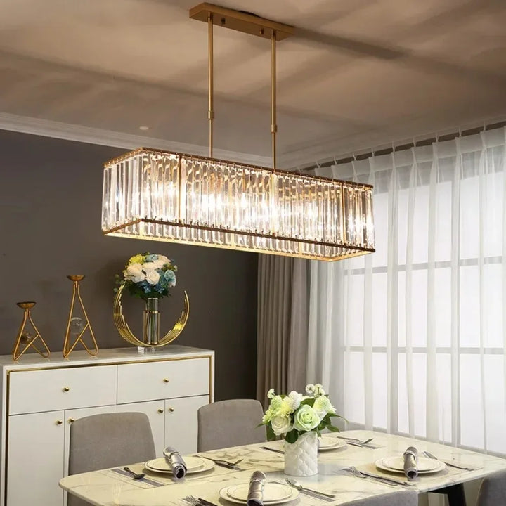 Modern Glass Tube Rectangular LED Chandelier Light Stylish American Hanging Lamp for Dinning Room Glass Crystal Hanging Light