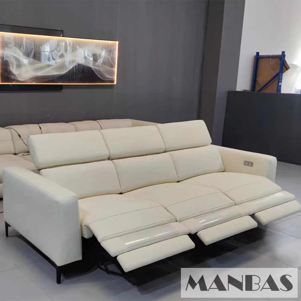 MANBAS Genuine Leather Sofa Set with Power Recliners and Italian Leather Couch Multifunctional Theater Electric Reclining Seats