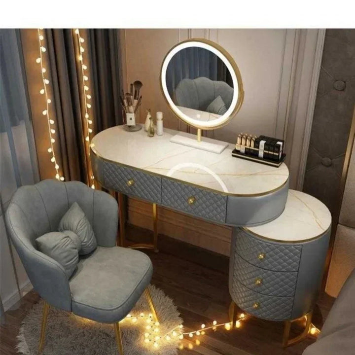 Nordic Luxury Dressers Bedroom Dressing Table Modern Retractable Table with Led Mirror Creative Storage Cabinet Vanity Furniture