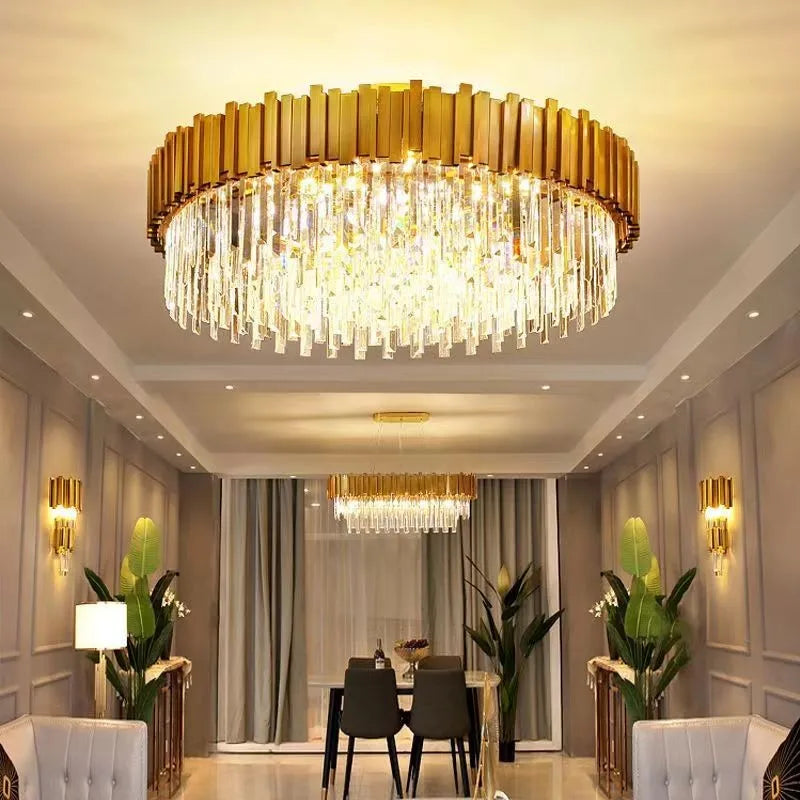 Modern Luxury K9 Crystal Luster Living Room Chandelier Oval Dining Room Gold Chandelier Room Decoration Home Lighting Led Lights