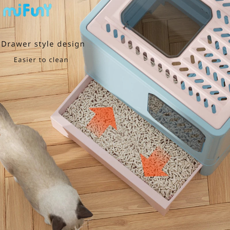 MiFuny Cat Litter Box Closed Foldable Large Cat Toilet Anti-splash Cat Litter Drawer Deodorization Litter Tray Pet Accessories