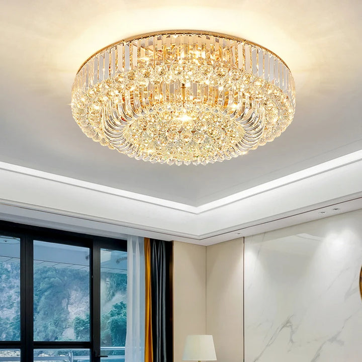 European Large Crystal Ceiling Chandelier Classic Luxury Led Lampara De Techo Gold Round Ceiling Lights 2024 Home Decor Lustre