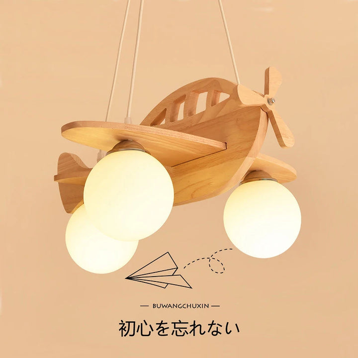 Modern LED Children Chandeliers Wooden Handmade Aircraft Hanging Pendant Lights Bedroom Boys Girls Room Decor Suspension Lamps