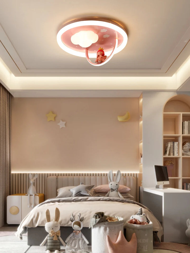 2023Princess Children Style LED Ceiling Lamp for Bedroom Dining Room Pink Blue Fan Light Dimmable Remote Control Lamp Decoration