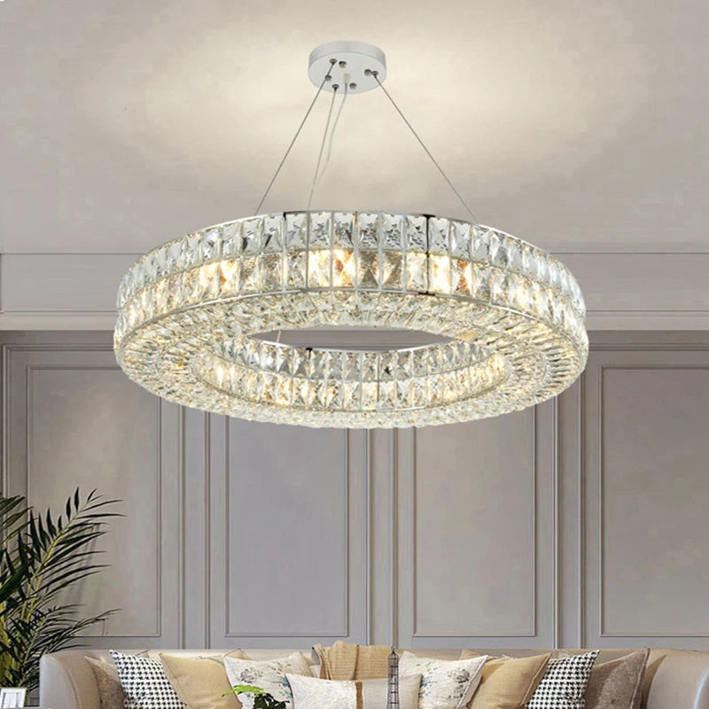 Simple Modern Gold Silver Crystal Chandeliers Luxury Home Pendant Hanging Lighting Living Dining Room Hotel Hall Decoration Lamp